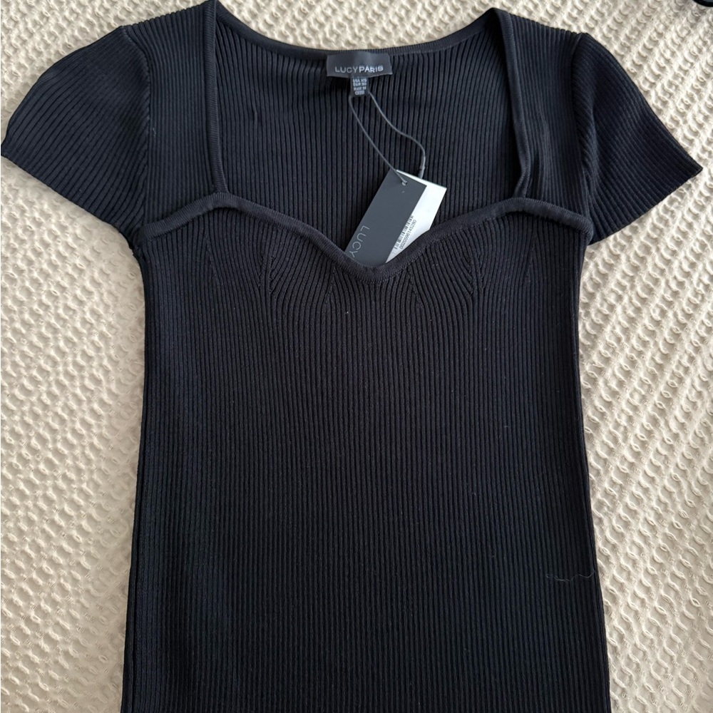 Lucy Paris Black Ribbed Women's Blouse